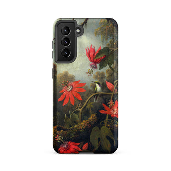 Hummingbird and Passionflowers - Martin Johnson Heade Samsung Case, Galaxy S21 Fe / Matte, Smartphone Case Vibrant Painting Red Flowers