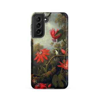 Hummingbird and Passionflowers - Martin Johnson Heade Samsung Case, Galaxy S21 / Matte, Black Smartphone Case Vibrant Floral Hummingbird