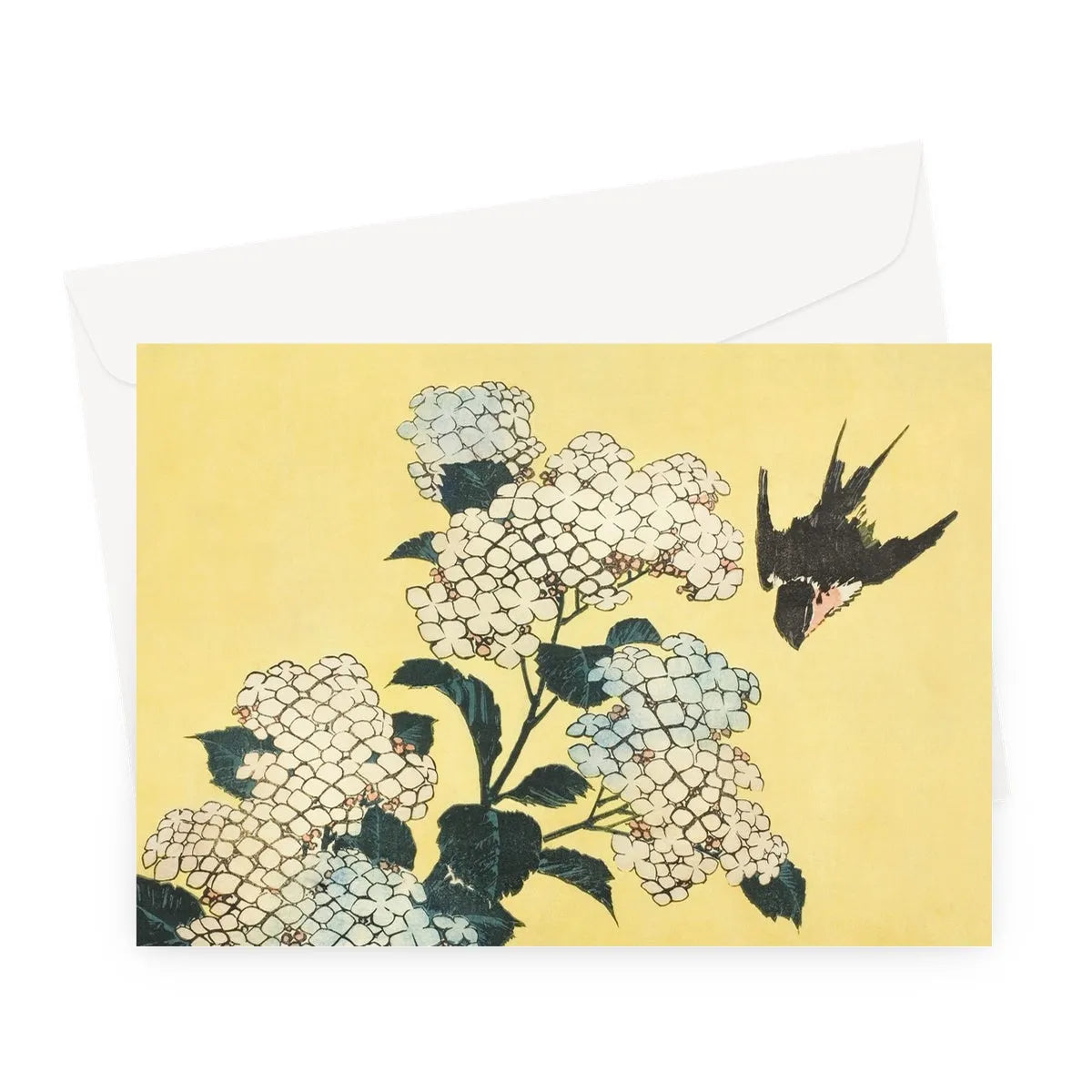 Hydrangea And Swallow By Hokusai Greeting Card - A5 Landscape / 1 Card - Greeting & Note Cards - Aesthetic Art