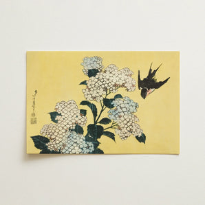 Hydrangea & Swallow - Hokusai Ukiyo-e Woodblock Art Print / Canvas, 18x12’’ / 46x31cm / Unframed / no Border, Posters Prints Visual