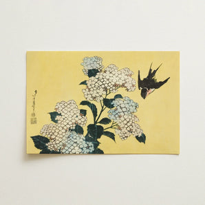 Hydrangea & Swallow - Hokusai Ukiyo-e Woodblock Art Print / Canvas, Ukiyo-e Woodblock Print, Mesmerizing Ukiyo-e Woodblock, Intertwines