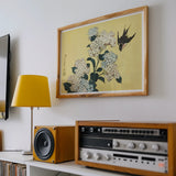 Hydrangea & Swallow - Hokusai Ukiyo-e Woodblock Art Print, Japanese-style Artwork Hydrangea Flowers Bird Wooden Frame