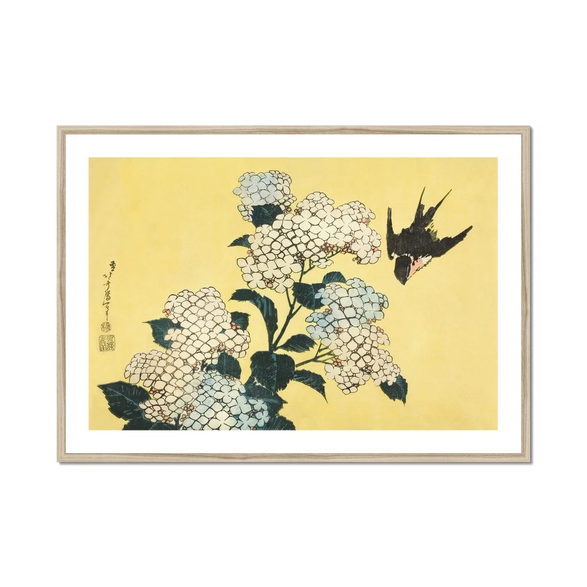 Hydrangea & Swallow - Hokusai Ukiyo-e Woodblock Art Print