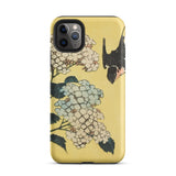 Hydrangea & Swallow - Hokusai Woodblock Art Iphone Case, 11 Pro Max / Matte, Yellow Phone Case Floral Bird Design