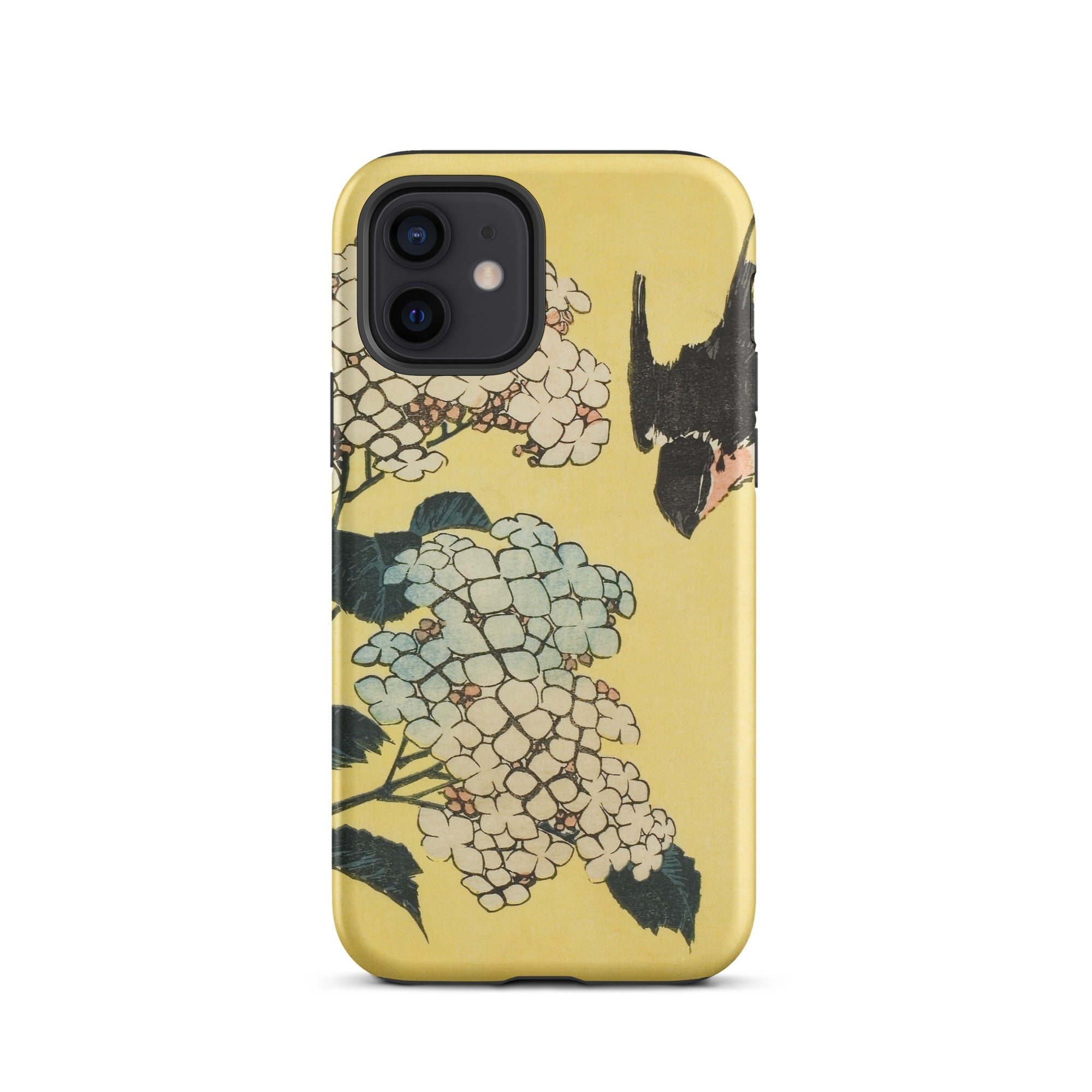 Hydrangea & Swallow Hokusai Woodblock Art Iphone Case, 12 / Matte, Yellow Phone Case Floral Bird Design