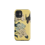 Hydrangea & Swallow - Hokusai Woodblock Art Iphone Case, 12 Mini / Matte, Yellow Phone Case Floral Design