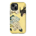 Hydrangea & Swallow - Hokusai Woodblock Art Iphone Case, 13 / Matte, Phone Case Japanese-style Floral Bird Design Yellow Background