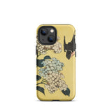Hydrangea & Swallow - Hokusai Woodblock Art Iphone Case, 13 Mini / Matte, Yellow Phone Case Floral Design