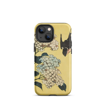 Hydrangea & Swallow - Hokusai Woodblock Art Iphone Case, 13 Mini / Matte, Yellow Phone Case Floral Design