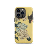 Hydrangea & Swallow - Hokusai Woodblock Art Iphone Case, 13 Pro / Matte, Yellow Phone Case Floral Design