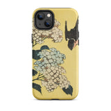 Hydrangea & Swallow - Hokusai Woodblock Art Iphone Case, 14 Plus / Matte, Yellow Iphone Case Floral Bird Design