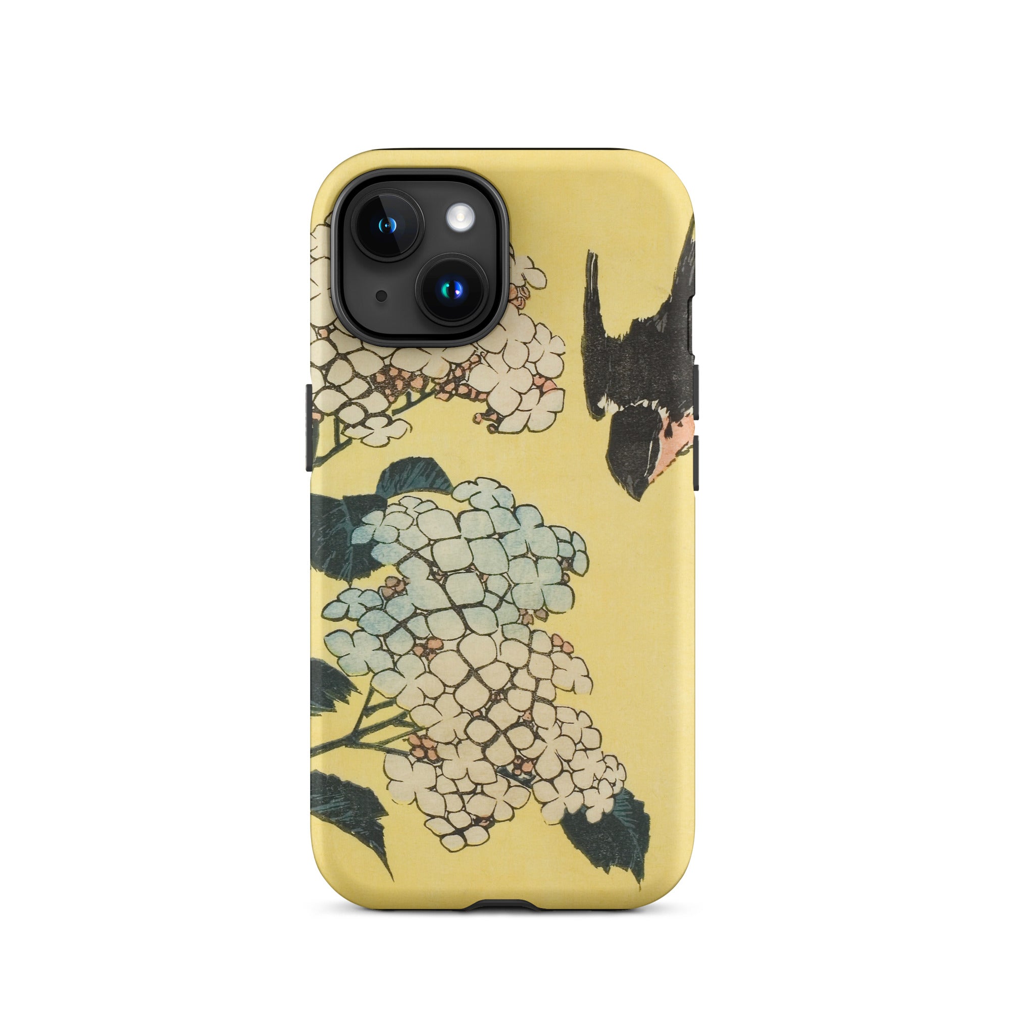 Hydrangea & Swallow Hokusai Woodblock Art Iphone Case, 15 / Matte, Yellow Phone Case Floral Bird Design
