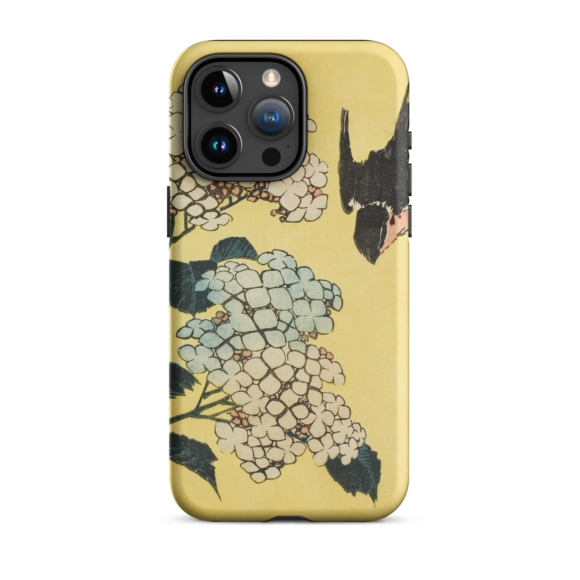 Hydrangea & Swallow - Hokusai Woodblock Art Iphone Case, 15 Pro Max / Matte, Floral-patterned Phone Case