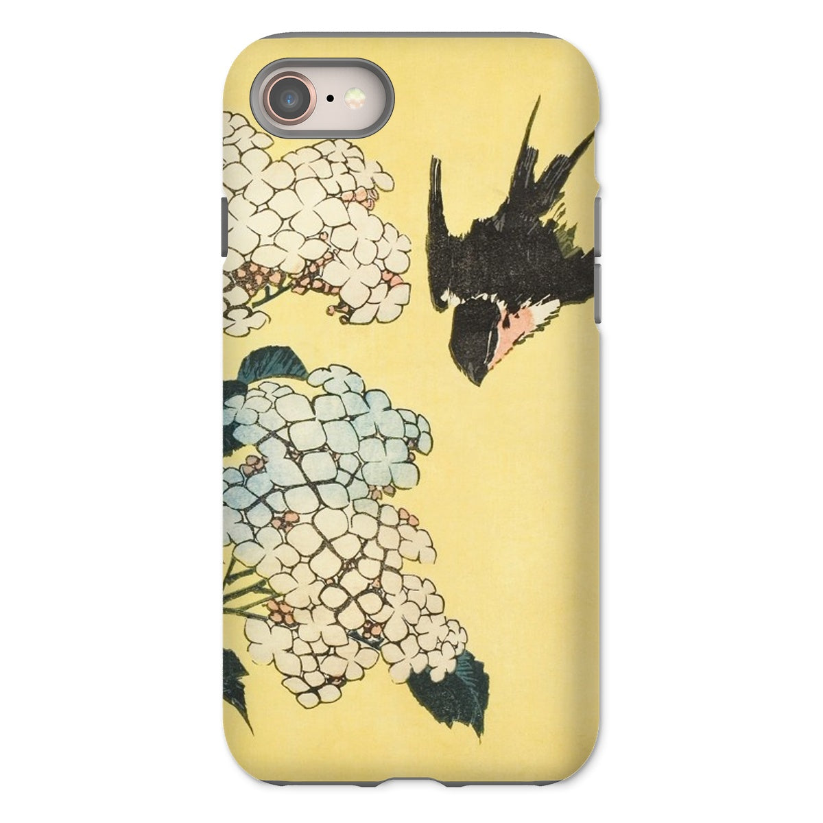 Hydrangea & Swallow Hokusai Woodblock Art Iphone Case, 8 / Matte, Phone Case Japanese Style Painting Hydrangea Flowers Bird Flight