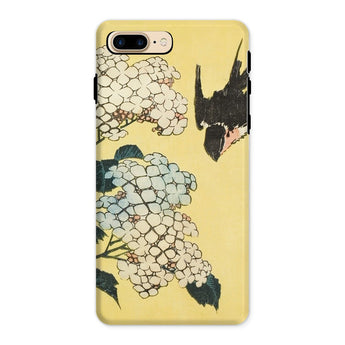 Hydrangea & Swallow - Hokusai Woodblock Art Iphone Case, 8 Plus / Matte, Phone Case Japanese-style Floral Bird Design Yellow Background