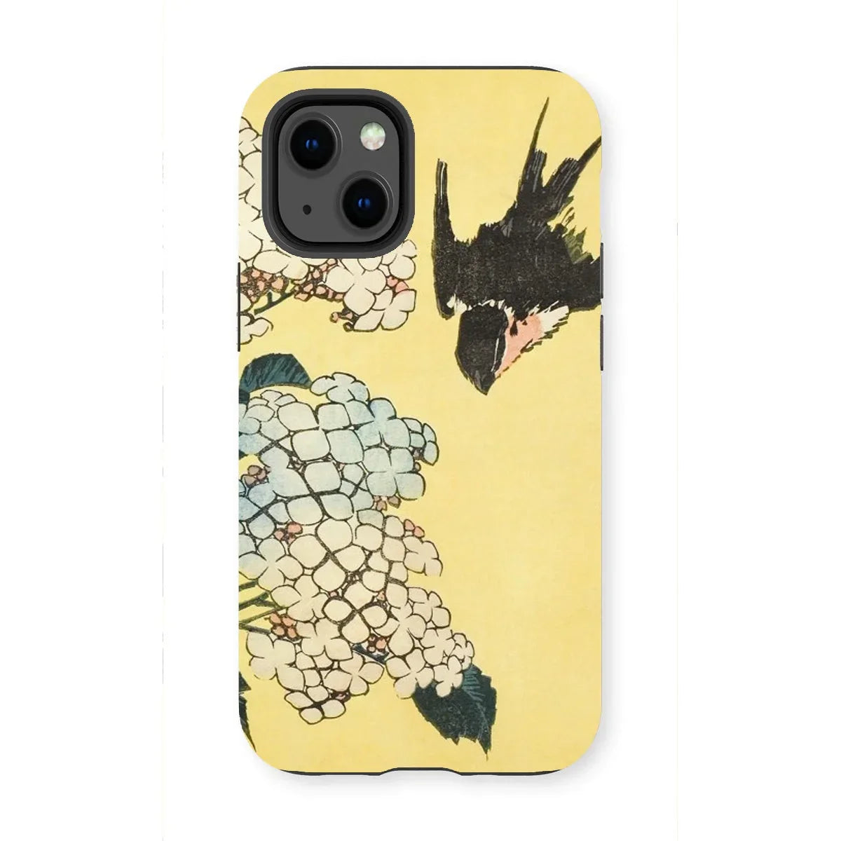 Hydrangea & Swallow - Hokusai Woodblock Art Iphone Case - 13 Mini / Matte