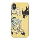 Hydrangea & Swallow Hokusai Woodblock Art Iphone Case, x / Matte, Phone Case Japanese Style Floral Bird Design Yellow Background