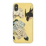 Hydrangea & Swallow - Hokusai Woodblock Art Iphone Case, x / Matte, Phone Case Japanese-style Floral Bird Design Yellow Background