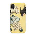 Hydrangea & Swallow Hokusai Woodblock Art Iphone Case, Xr / Matte, Phone Case Japanese Style Floral Bird Design Yellow Background