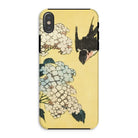 Hydrangea & Swallow Hokusai Woodblock Art Iphone Case, Xs / Matte, Phone Case Japanese Style Floral Bird Design Yellow Background