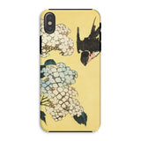Hydrangea & Swallow - Hokusai Woodblock Art Iphone Case, Xs / Matte, Phone Case Japanese-style Floral Bird Design Yellow Background