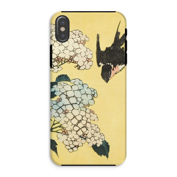 Hydrangea & Swallow - Hokusai Woodblock Art Iphone Case, Xs / Matte, Phone Case Japanese-style Floral Bird Design Yellow Background