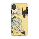 Hydrangea & Swallow Hokusai Woodblock Art Iphone Case, Xs Max / Matte, Phone Case Japanese Style Floral Bird Design Yellow Background