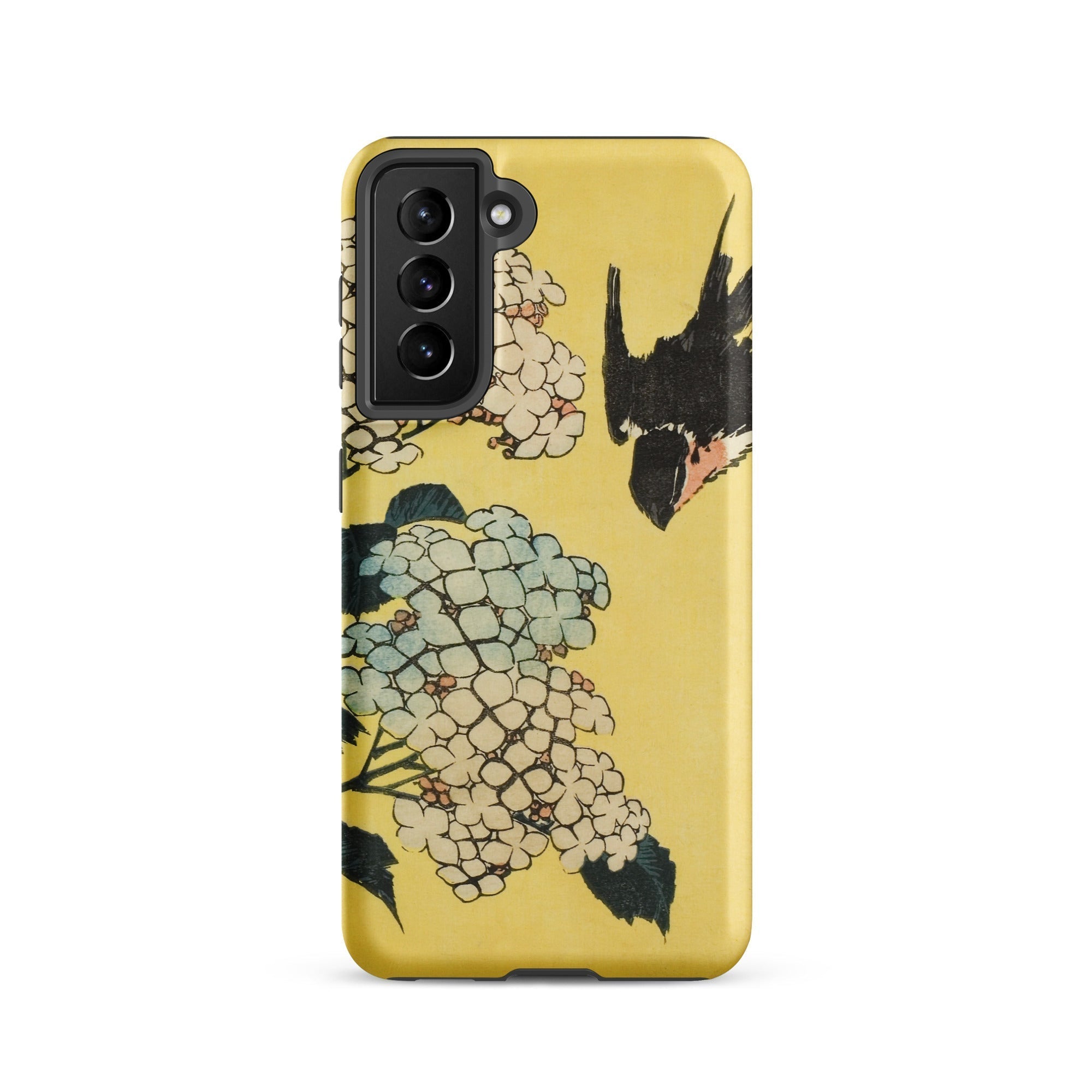 Hydrangea & Swallow Hokusai Woodblock Art Samsung Case, Galaxy S21 / Matte, Yellow Smartphone Case Design White Flowers Bird