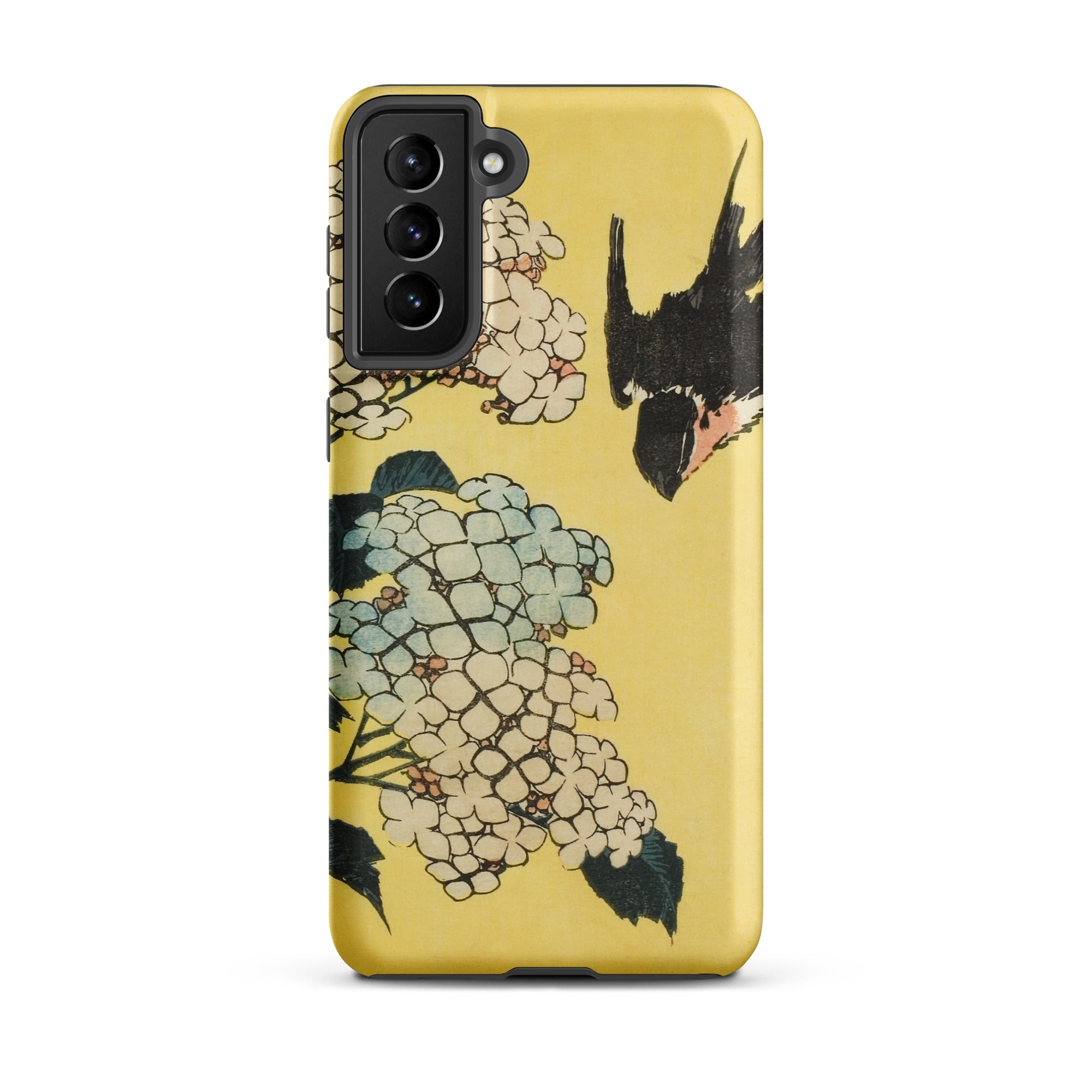 Hydrangea & Swallow Hokusai Woodblock Art Samsung Case, Galaxy S21 Plus / Matte, Yellow Smartphone Case Design Flowers Bird