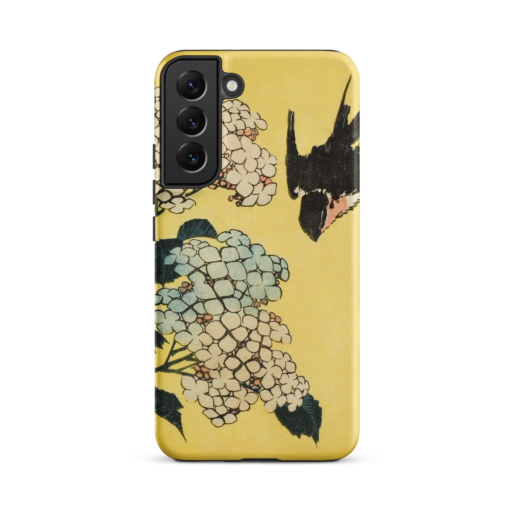 Hydrangea & Swallow Hokusai Woodblock Art Samsung Case, Galaxy S22 Plus / Matte, Yellow Phone Case Floral Design Bird