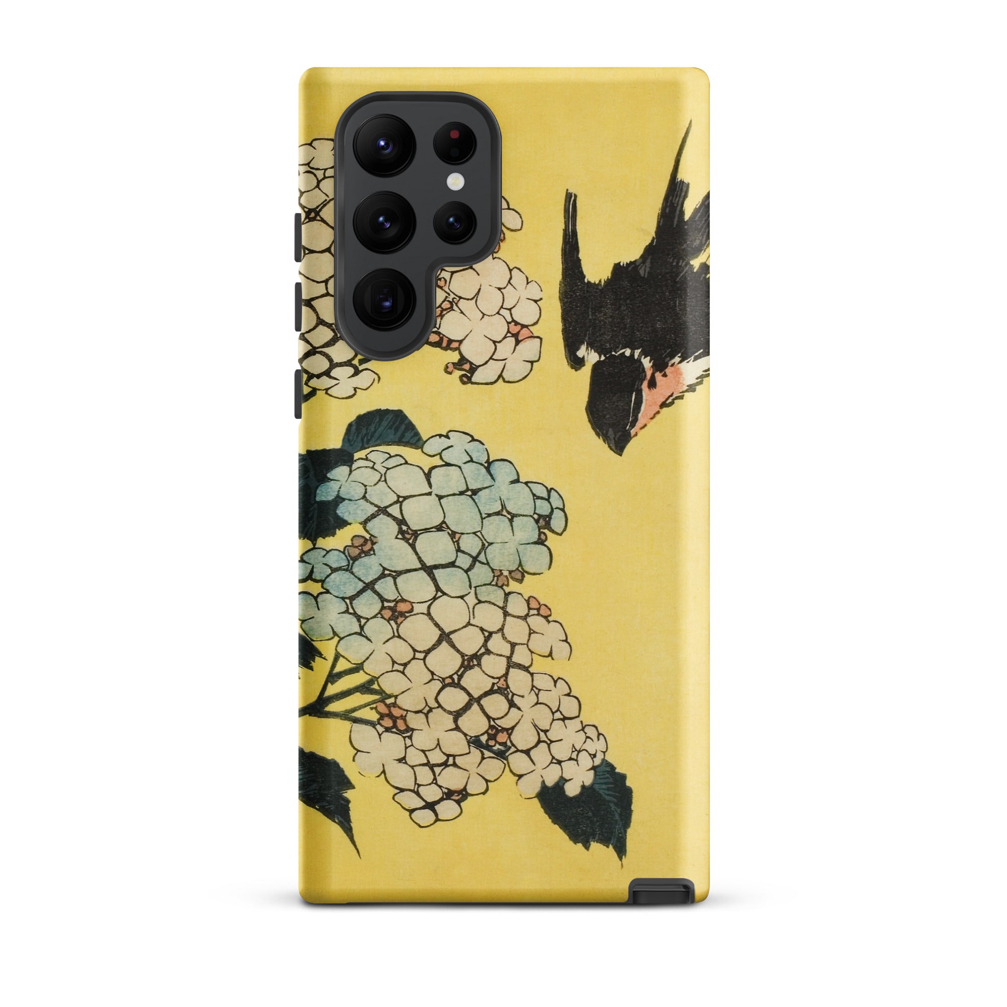 Hydrangea & Swallow Hokusai Woodblock Art Samsung Case, Galaxy S22 Ultra / Matte, Yellow Smartphone Case Artistic Design White Light Blue