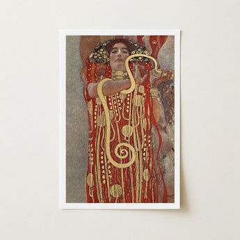 Hygieia - Gustav Klimt Ancient Goddess Art Print / Canvas Red Gold Nouveau Woman Ornate Gown Klimt’s, Medicine Ceiling Painting, Greek