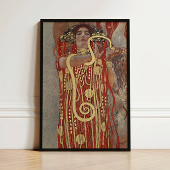Framed Art Print Woman Ornate Red Gold Gown Gustav Klimt’s Hygieia, Medicine Ceiling Painting, Greek Goddess
