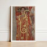 Framed Art Print Woman Ornate Red Gold Gown Gustav Klimt’s Hygieia, Medicine Ceiling Painting, Greek Goddess