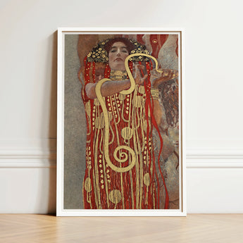 Framed Art Print Woman Ornate Red Gold Gown Gustav Klimt’s Hygieia, Medicine Ceiling Painting, Greek Goddess
