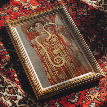 Hygieia - Gustav Klimt Ancient Goddess Art Print / Canvas Framed Art Nouveau Painting Ornate Red Gold Decorative Gustav Klimt’s Hygieia,