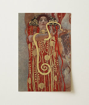 Rectangular Art Print Woman Ornate Red Gold Gown Gustav Klimt’s Hygieia, Medicine Ceiling Painting, Greek Goddess