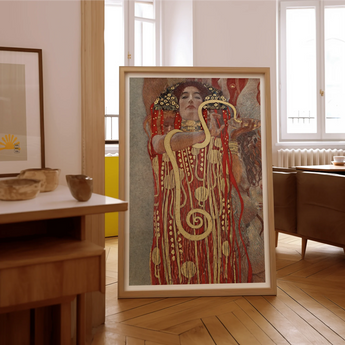 Hygieia - Gustav Klimt Ancient Goddess Art Print, Framed Gustav Klimt Artwork Ornate Gold Patterns Red