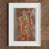 Hygieia - Gustav Klimt Ancient Goddess Art Print, Framed Artwork Stylized Figure Ornate Gold Red Robes