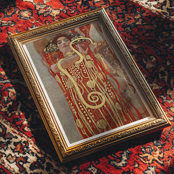 Hygieia - Gustav Klimt Ancient Goddess Art Print, Framed Art Nouveau Painting Ornate Red Gold Decorative