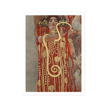 Hygieia - Gustav Klimt Ancient Goddess Art Print, Art Nouveau-style Painting Figure Ornate Red Gold Patterned