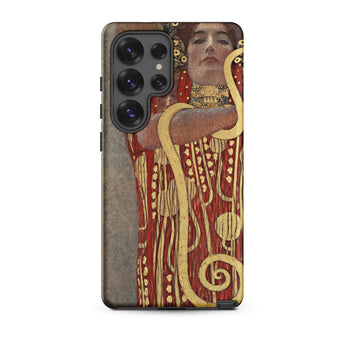 Hygieia - Gustav Klimt Greek Goddess Phone Case Samsung Galaxy S25 Ultra / Matte Red Gold Art Nouveau Woman Ornate Ancient, Mobile Cases