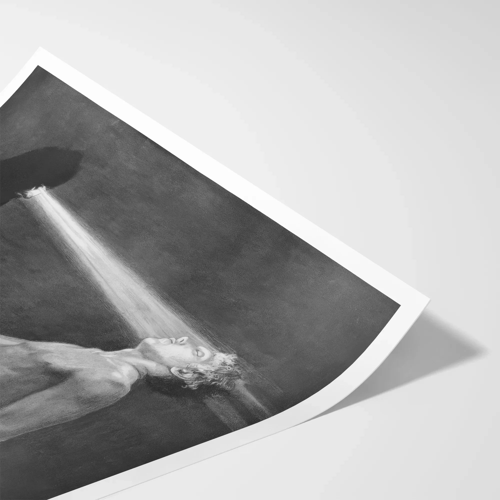 Hypnosis - Sascha Schneider Art Print, Black White Print Man Beamed Ufo