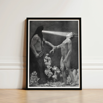 Hypnosis - Sascha Schneider Art Print / Canvas Black-framed Black-and-white Dramatic Scene Two Figures Hypnotist Exudes Sculptural,