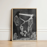 Hypnosis - Sascha Schneider Art Print / Canvas Black-and-white Framed Artwork Two Figures Dramatic Scene Enclosed Hypnotist Exudes