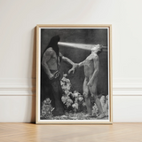 Hypnosis - Sascha Schneider Art Print / Canvas Black-and-white Framed Artwork Dramatic Scene Two Figures Light Hypnotist Exudes Sculptural,