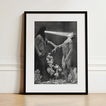 Hypnosis - Sascha Schneider Art Print / Canvas Black-framed Artwork Monochrome Illustration Two Figures Allegorical Scene Hypnotist Exudes