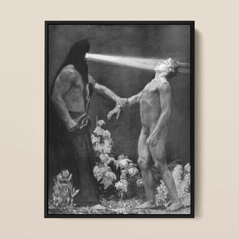 Hypnosis - Sascha Schneider Art Print / Canvas Black-framed Monochrome Artwork Two Figures Dramatic Chiaroscuro Style Hypnotist Exudes