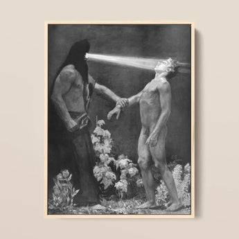 Hypnosis - Sascha Schneider Art Print / Canvas Black-and-white Framed Artwork Dramatic Scene Two Figures Flashlight Hypnotist Exudes