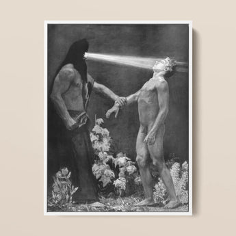 Hypnosis - Sascha Schneider Art Print / Canvas Black-and-white Framed Artwork Dramatic Scene Two Figures Light Hypnotist Exudes Sculptural,